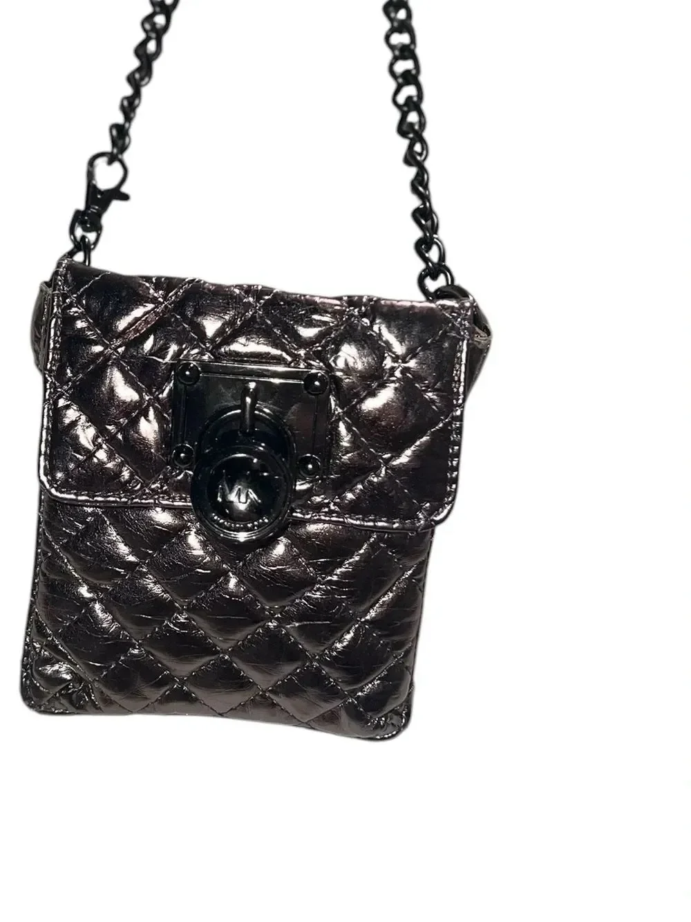Michael Kors Metallic Bronze Quilted Crossbody Phone Bag Chain Strap Mini Purse